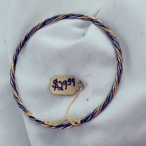 Silver,gold and hematite twisted bangle